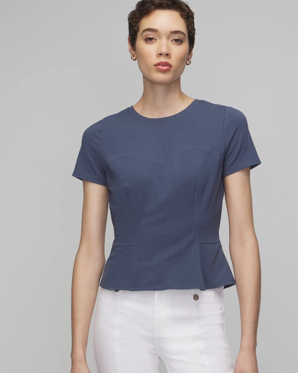 今季新作完売　BASIC PEPLUM TEE Short Sleeve Seamed Peplum Tee | White House Black Market